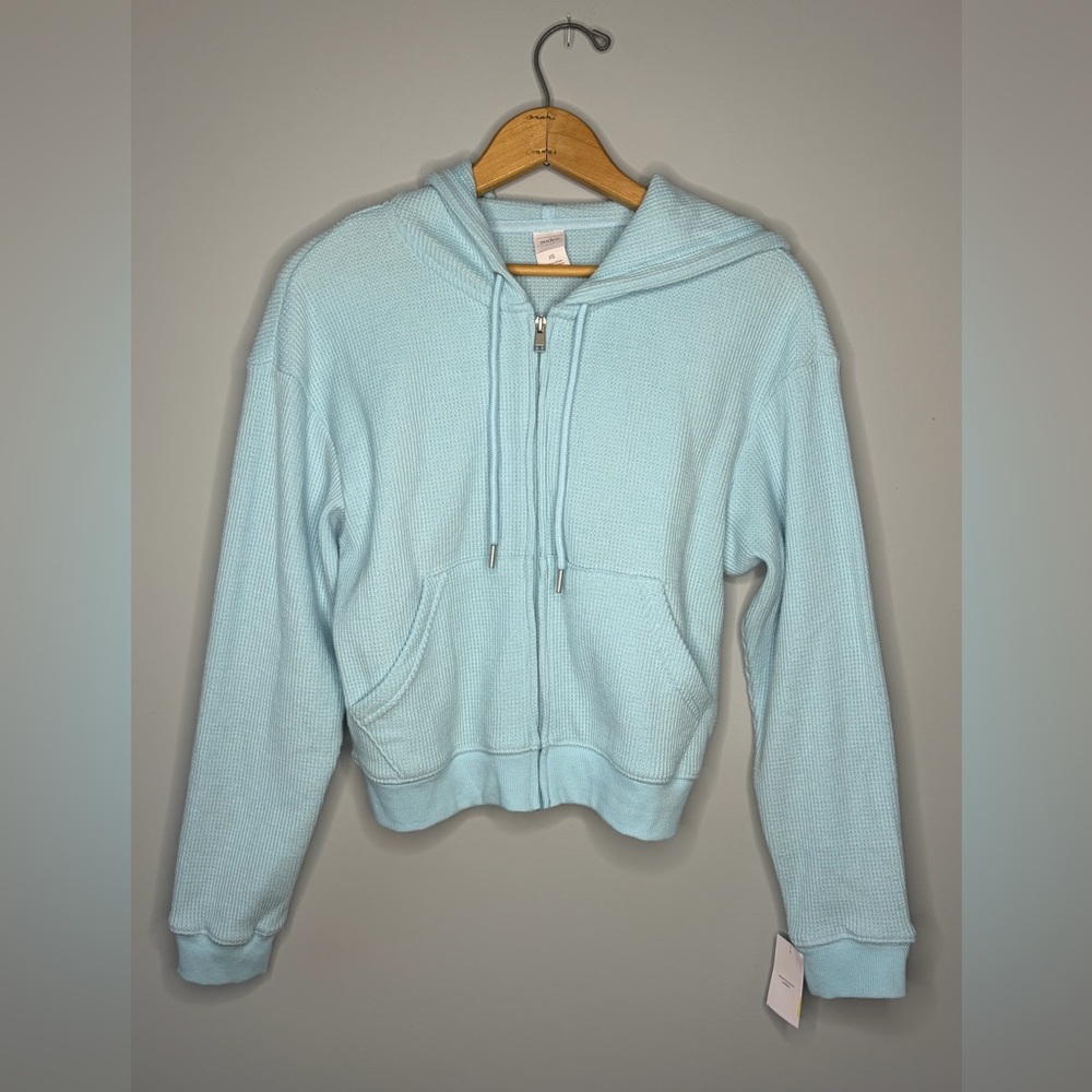 NWT Auden Women's Waffle Thermal Hoodie Sweatshirt Sleep Loungewear Turquoise XS - Picture 3 of 9